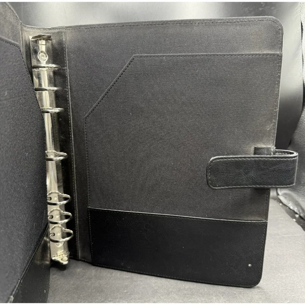 Vintage Day Timer Planner Organizer 7 Ring Binder Black Leather Made In USA 1995